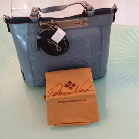 Patricia Nash Rose Tool Collection Arden Tote Crossbody Leather Blue Han… - Picture 4 of 15